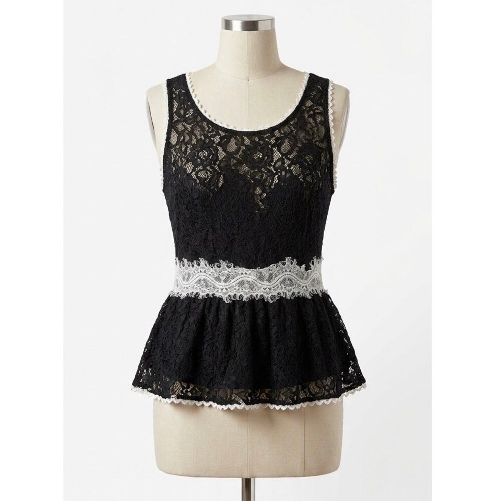 Vintage Forever 21 Black Lace Peplum Babydoll Tank Top Goth Coquette Plus Sz 1X